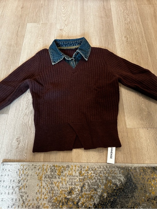 Commense Sweaters - Commense Women's V-Neck Ribbed Sweater in Deep Brown L